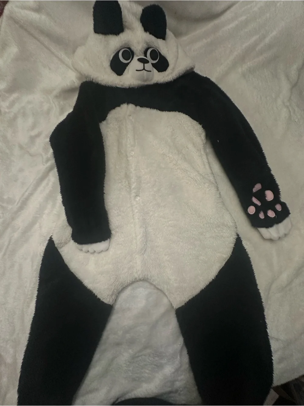Kids Black & White Panda One-Piece Hooded Costume